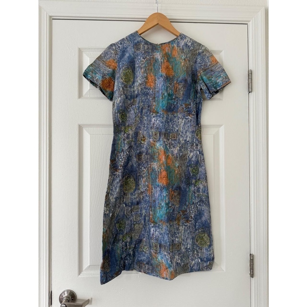 Vintage 90s Blue Cotton Watercolor
Sheath Dress size small